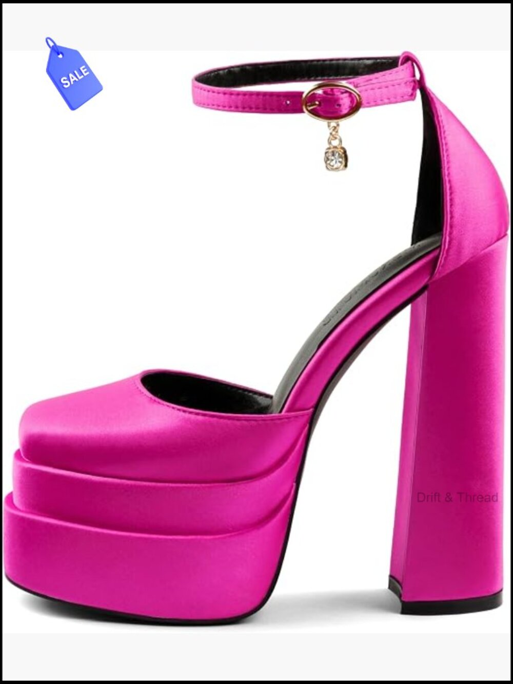 Chunky High Heels Platform Pumps with Ankle Strap